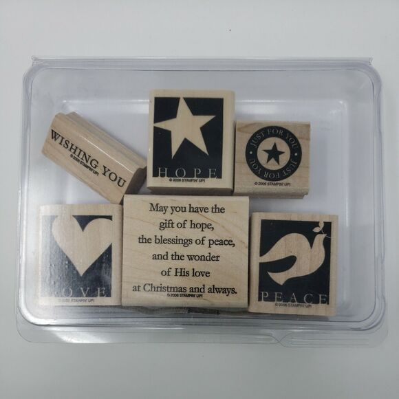 Stampin Up WISHING YOU Set of 6 Wood Rubber Stamps 2006 Stamping Up Peace Love - Picture 1 of 12